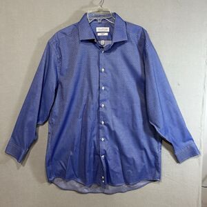 Collection by‎ Michael Strahan Blue White Collared Wrinkle Free Dress Shirt 17.5